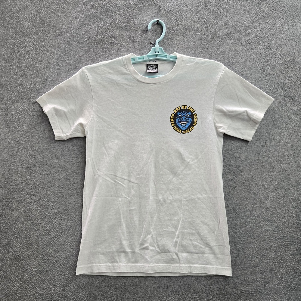 Santa Cruz Men Shirt S White Graphic Skull Monster Skate Speed Wheel‎ Logo